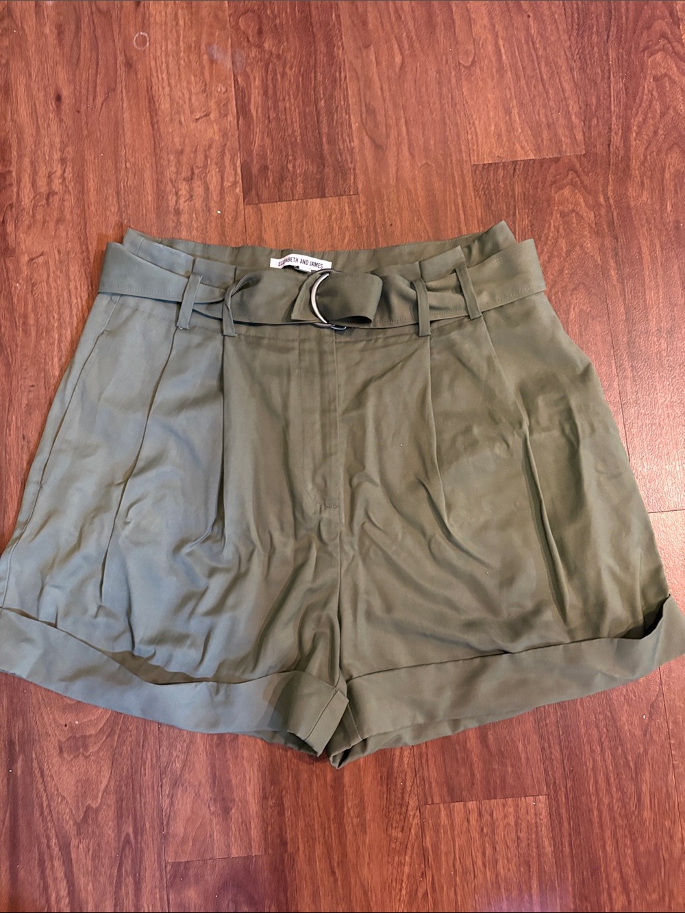 High-Waist Olive Green Paperbag Shorts with Belt